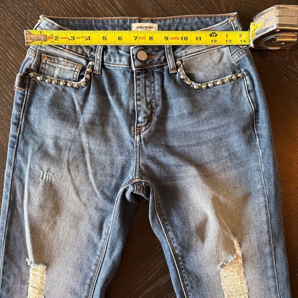 Zadig & Voltaire Eva Studded Distressed Slim Jeans Light Wash Sz 26 luxury demin - Picture 12 of 14